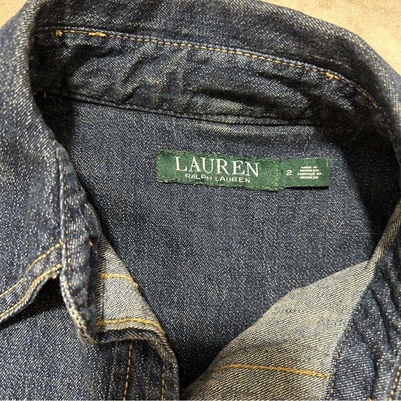 Lauren Ralph Lauren Dark Blue Wash Belted Denim Jacket Embroidered Patches 2 - Picture 5 of 9